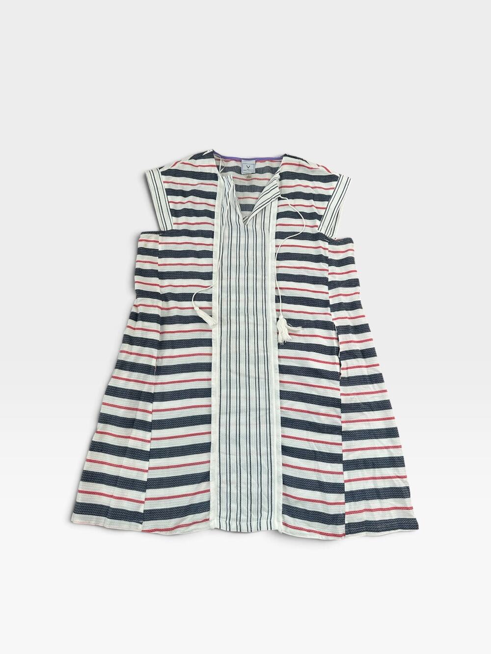 V by Violet Weekend Striped Cotton Rayon Tassle Dress Size Large